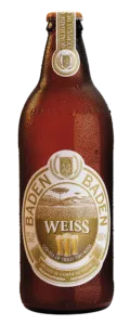 Garrafa de cerveja Baden Baden Weiss de 600 ml com rótulo dourado