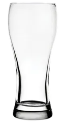 Copo de cerveja de trigo, vazio, alto e com curvas suaves na base